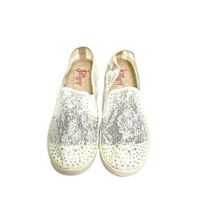 Vintage 1990s white illusion lace rhinestone studded slip on bridal sneakers